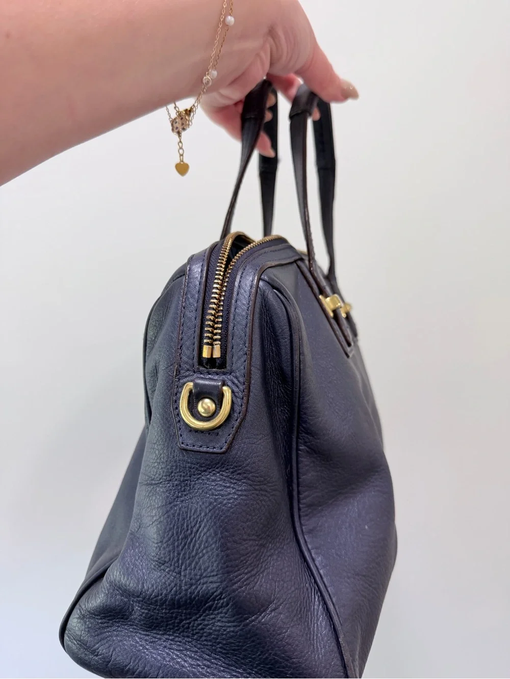 Coach Navy Blue Pebbled Leather Satchel Bag